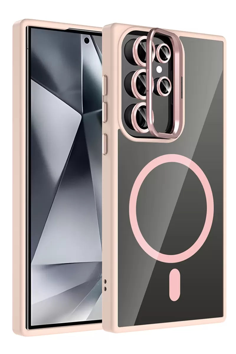 Galaxy S23 Ultra Remim Lensli Magsafe Standlı Kapak - Pembe
