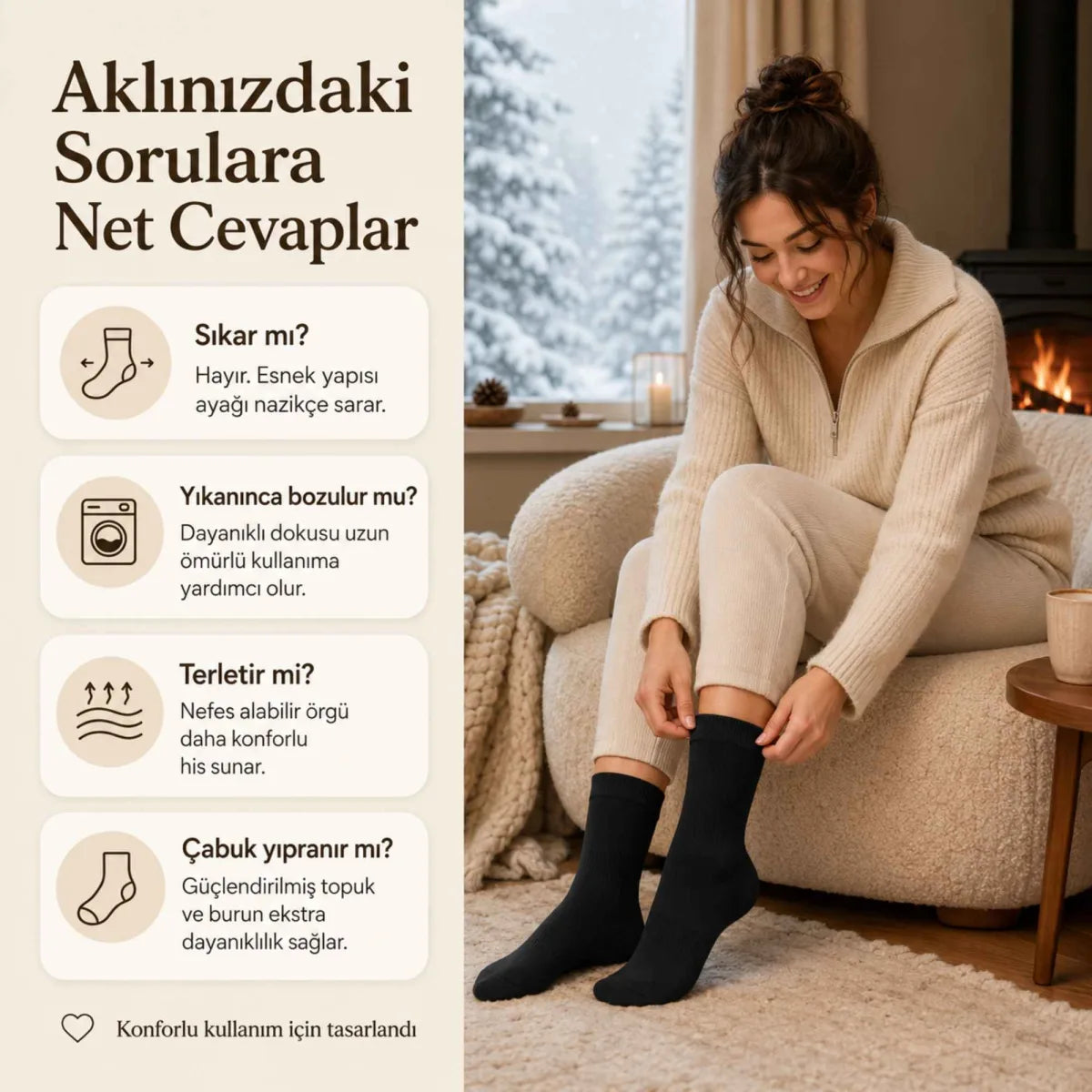 Kadın Siyah 6'lı Kışlık Termal Uzun Çorap | Dikişsiz, Esnek Havlu Dokulu, Sıcak Tutan, Güçlendirilmiş Topuk ve Burun