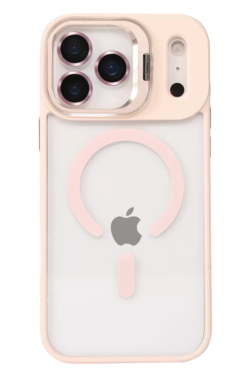 iPhone 17 Pro Max Remim Lensli Magsafe Standlı Kapak - Pembe