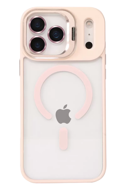 iPhone 17 Pro Max Remim Lensli Magsafe Standlı Kapak - Pembe