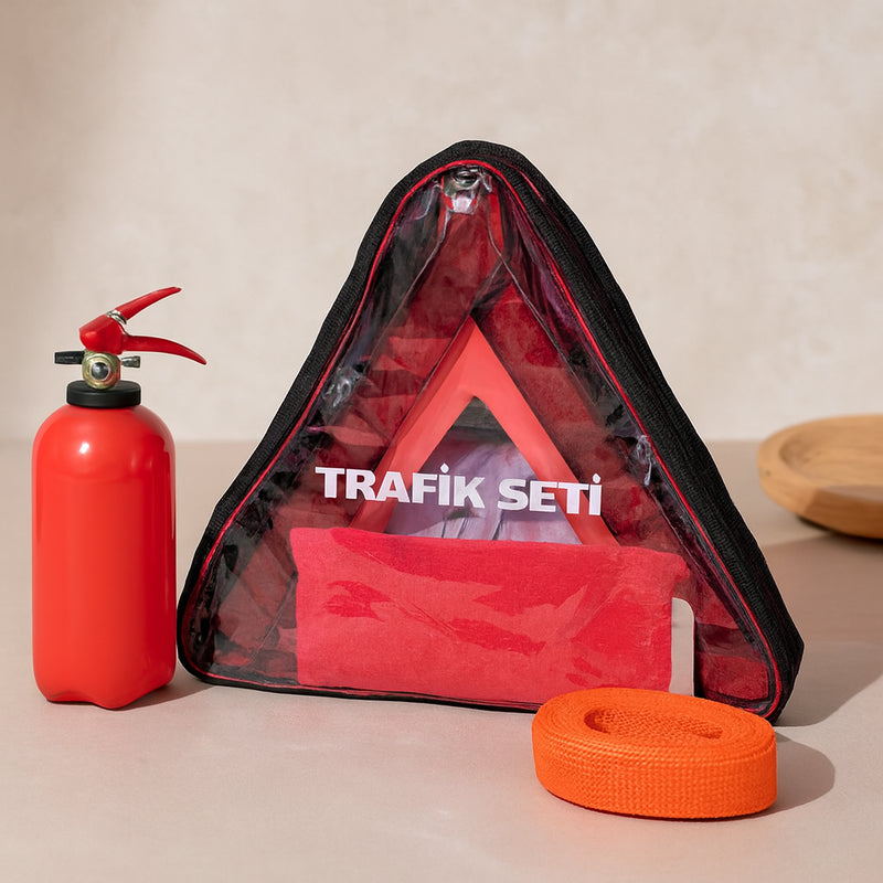 Oto Trafik ve İlk Yardım Seti - 1 kg Yangın Tüpü, Reflektörlü