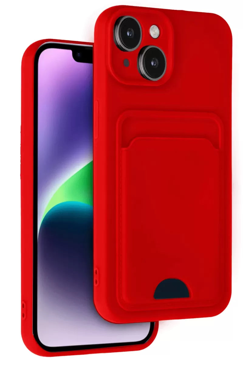 iPhone 14 Kılıf Kelvin Kartvizitli Silikon - Kırmızı