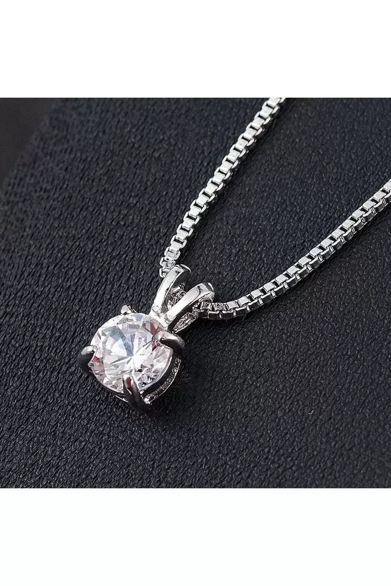 Kolye 925 Ayar Gümüş Kristal Taşlı Zincirli Şık ve Zarif Kadın Kolye Modeli