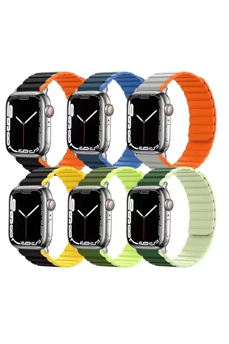 Watch 42mm MO-WB1 Çift Renk Mıknatıslı Silikon Kordon - Siyah-Turuncu
