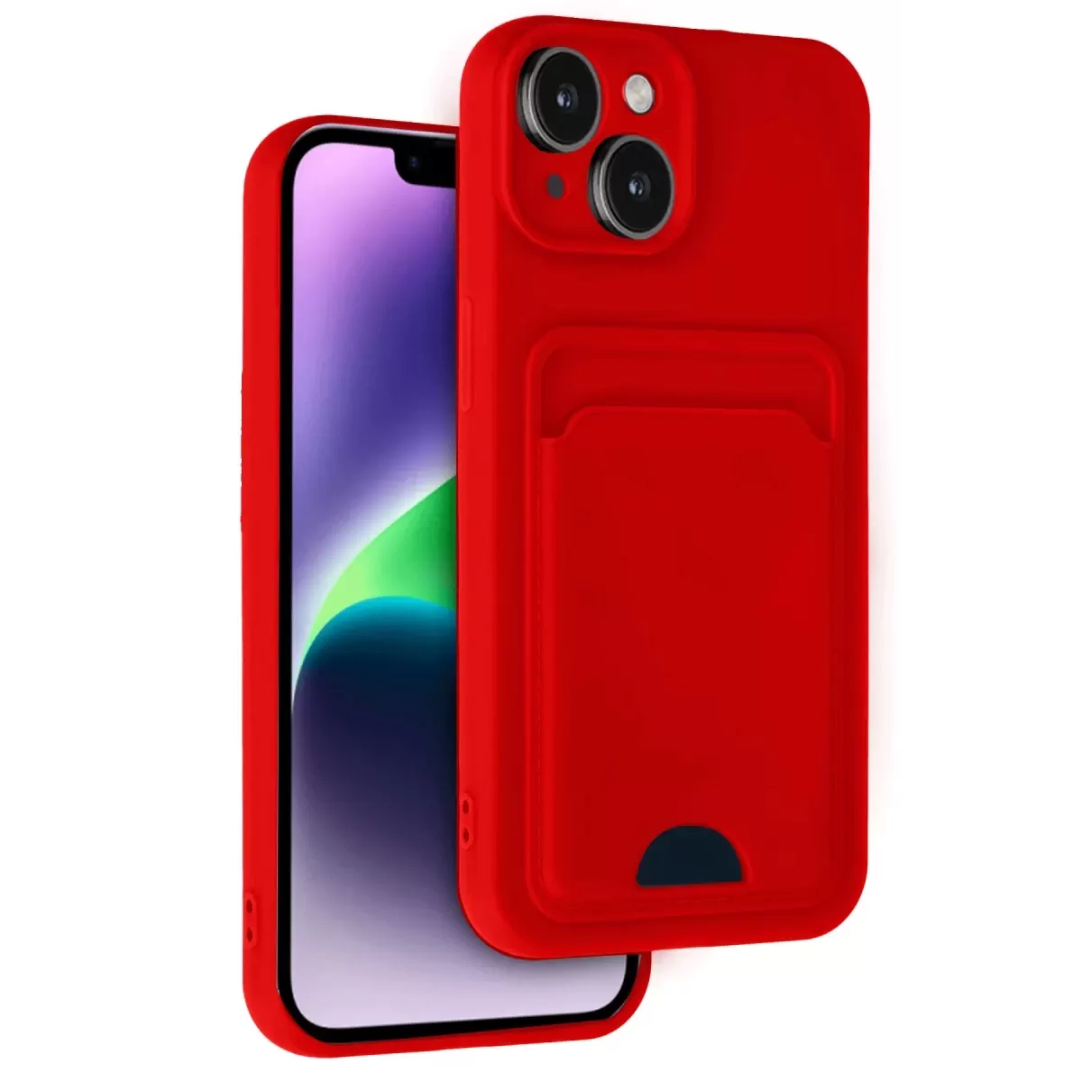 iPhone 14 Kılıf Kelvin Kartvizitli Silikon - Kırmızı