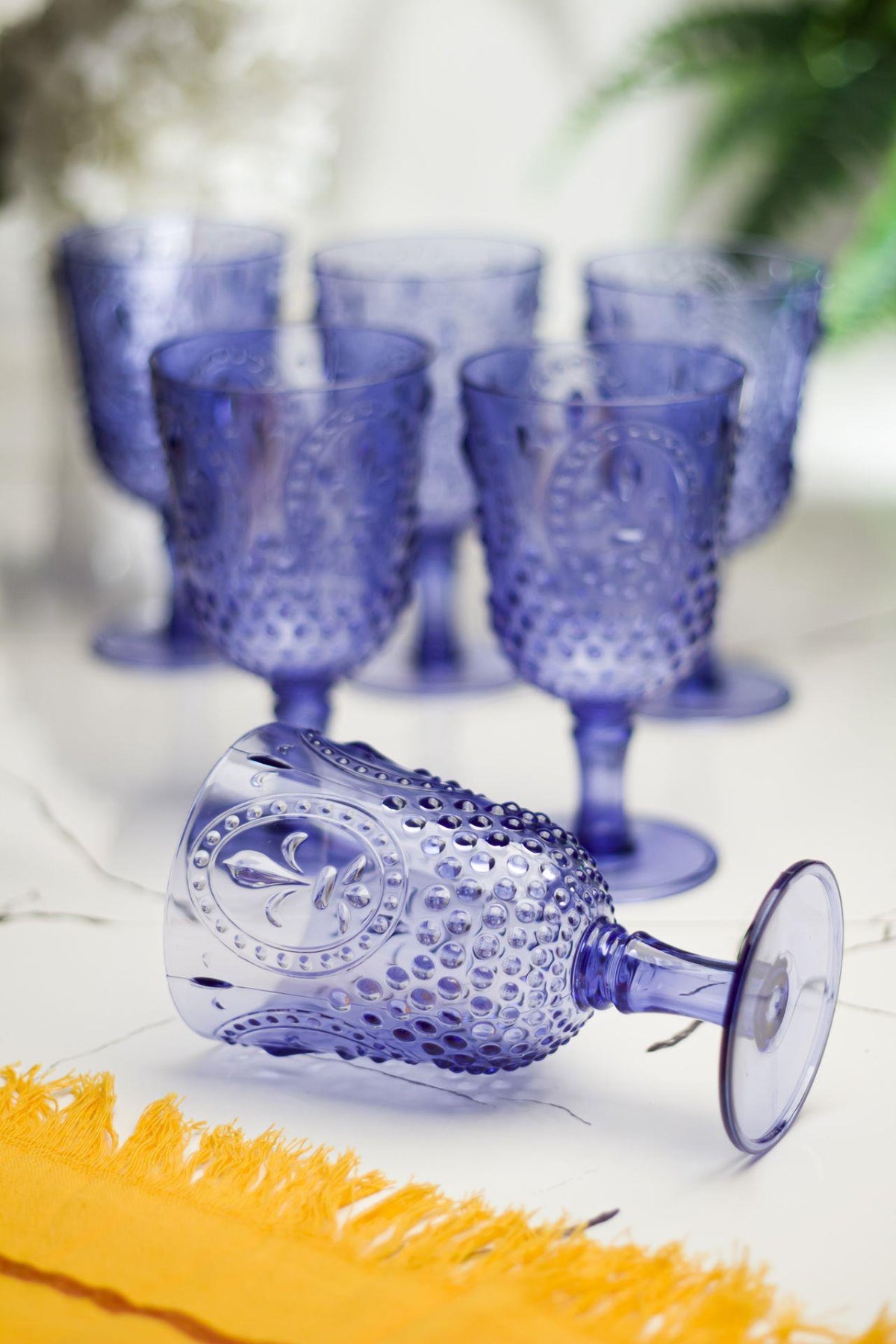 Akrilik Mavi 6'lı Kadeh & Su Meşrubat Kahve Yanı Bardağı 450 ml (Cam Değildir)