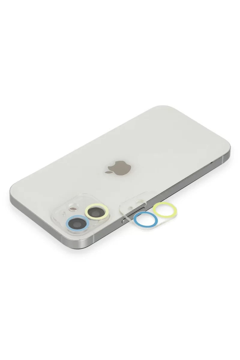iPhone 12 Mini Renkli Kamera Lens Koruma Cam - Sarı-Mavi