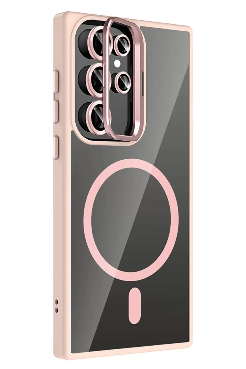 Galaxy S23 Ultra Remim Lensli Magsafe Standlı Kapak - Pembe