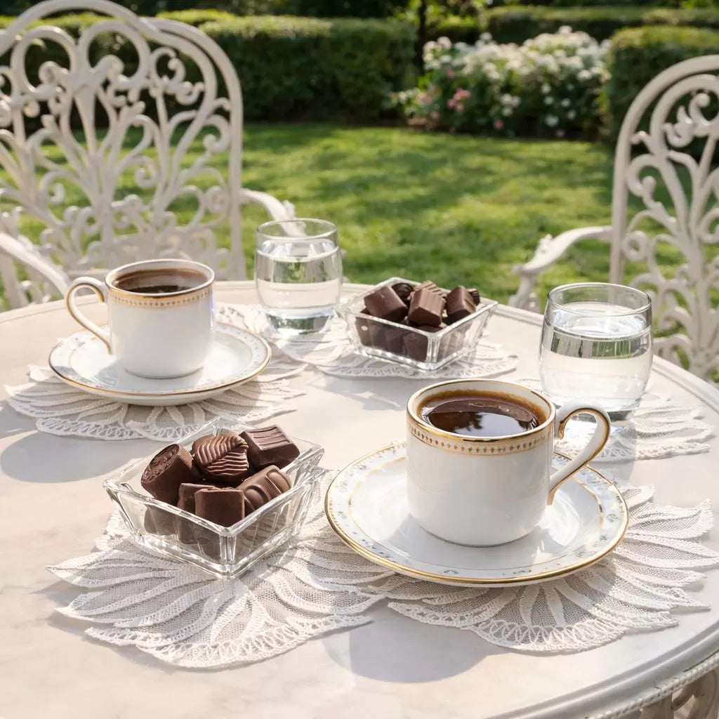 6 lı Dantel Kahve Sunumluğu 15x15 cm Asorti Desenli Çeyizlik Sunumluk