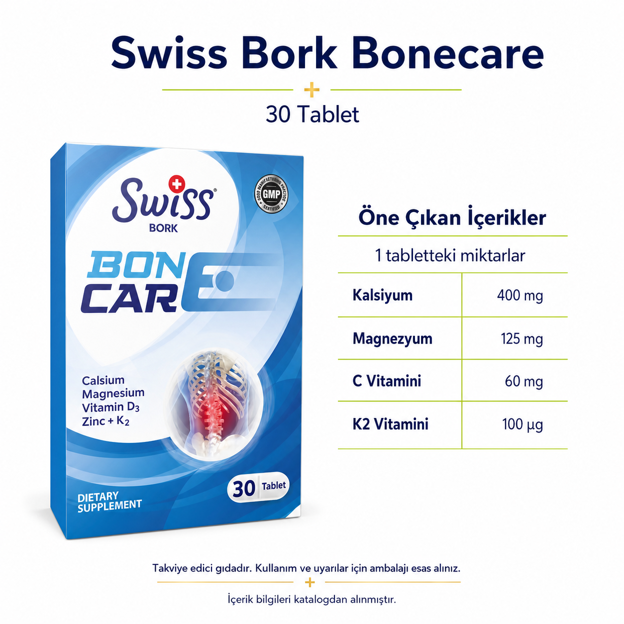 Swiss Bork Bonecare Kalsiyum ve Magnezyum 30 Tablet