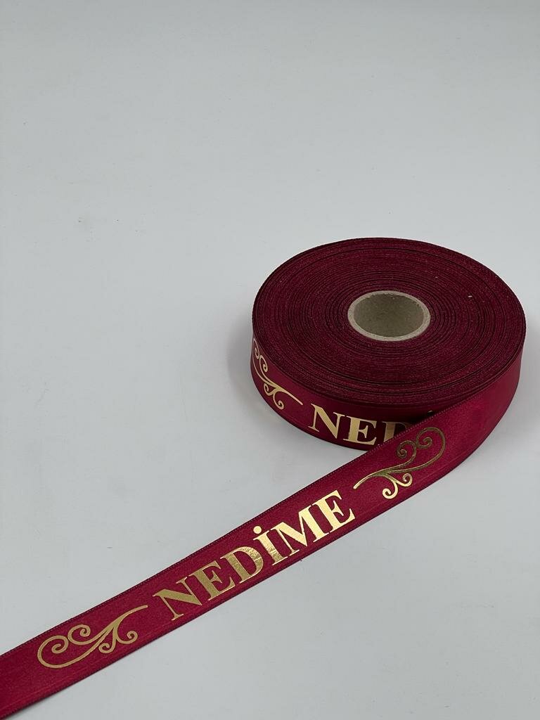 Nedime Baskılı Kol Kurdelesi - Kırmızı - 50 METRE