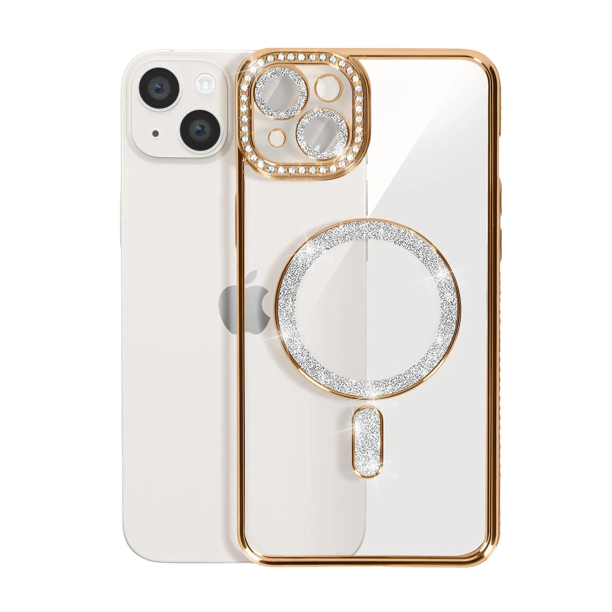 iPhone 15 Kılıf Joke Simli Magneticsafe Kılıf - Gold