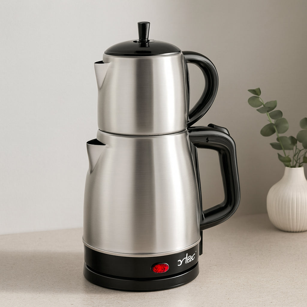 2in1 Çaycı & Kettle Elektrikli Çay Makinesi 1.7L + 0.7L Çelik