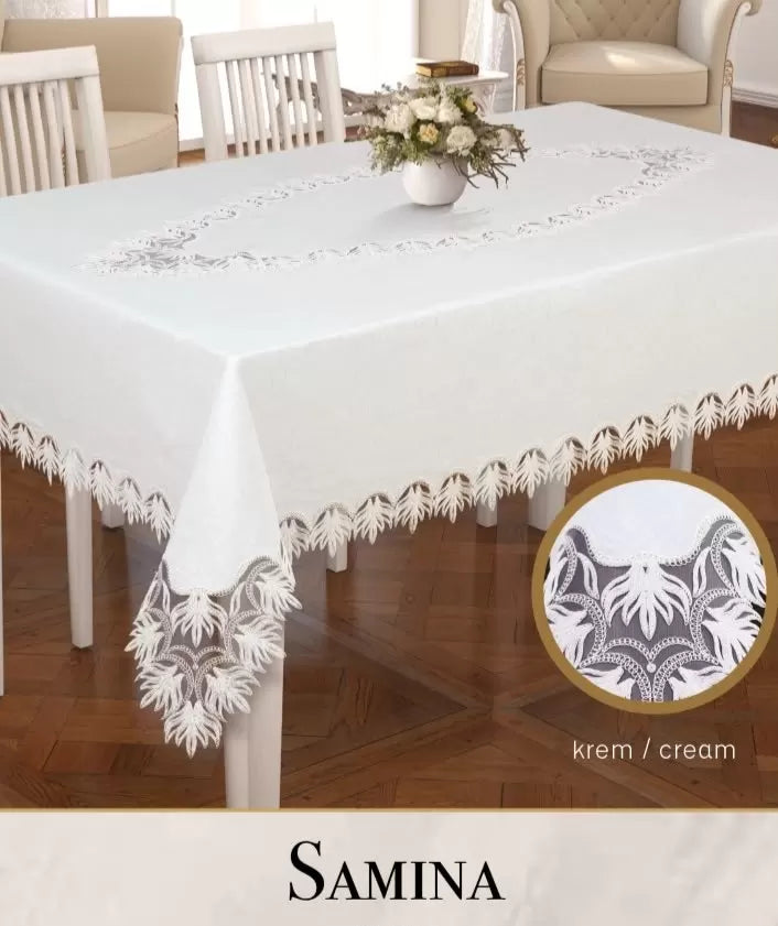Gardenya Keten Samina Model Krem 155x260 cm Masa Örtüsü Modern Tablecloth Tasarım
