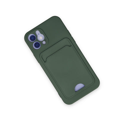 iPhone 12 Kılıf Kelvin Kartvizitli Silikon - Koyu Yeşil