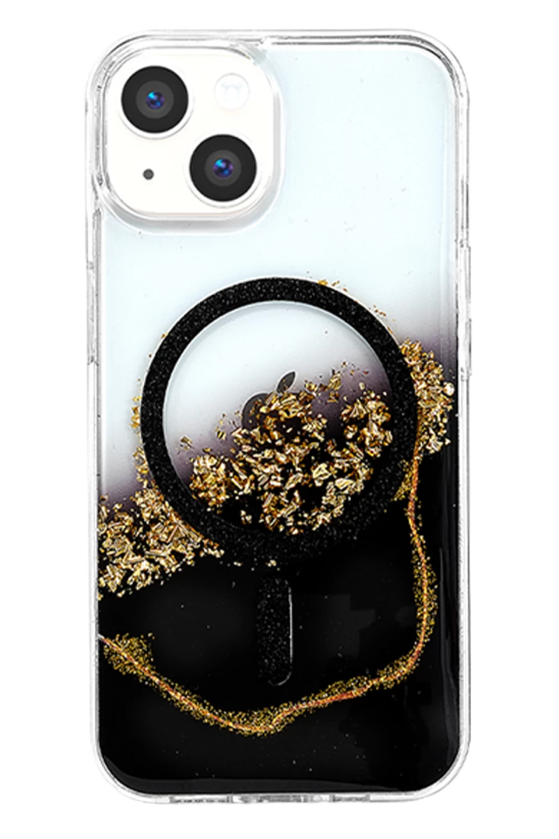 Onegif iPhone 15 Lotus Simli Magsafe Kapak - Siyah