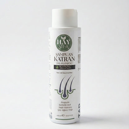 Katran Şampuanı 400 ml Sedir Katranı Çam Katranı Çay Ağacı Yağı ve Propolis İçeren Bitkisel Şampuan