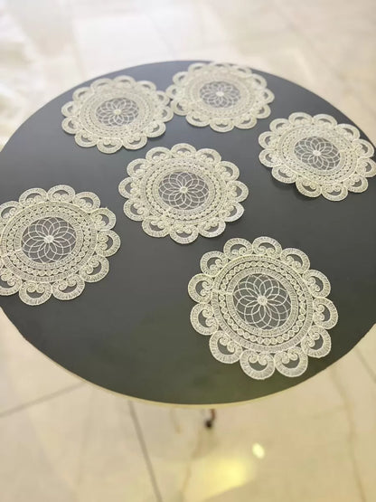 6 lı Dantel Kahve Sunumluğu 15x15 cm Asorti Desenli Türk Kahvesi Seti