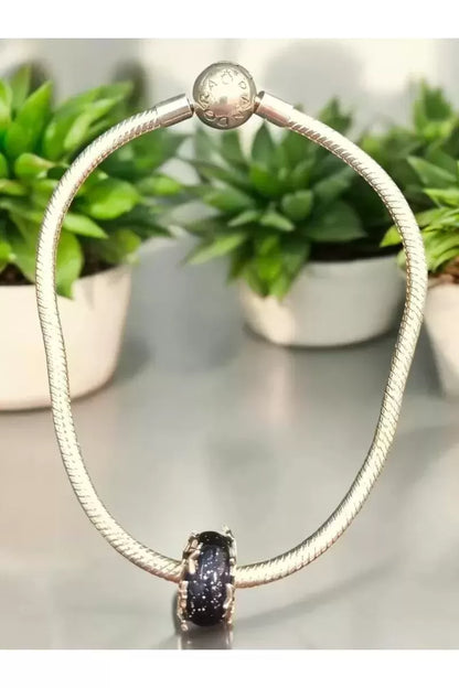 Bileklik 925 Ayar Mavi Galaksi ve Yıldızlar Murano Charmlı Gümüş