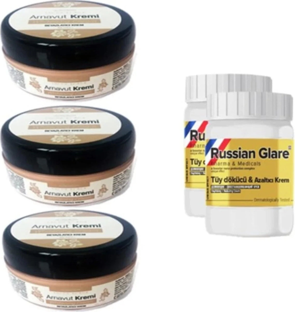 Three Brand 50 ml Arnavut Kremi 2 Ad + Russıan Glare Tüy Dökücü Azaltıcı Merhem 50 ml 3 Ad