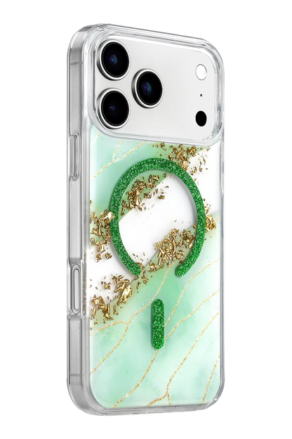 Onegif iPhone 17 Pro Lotus Simli Magsafe Kapak - Yeşil