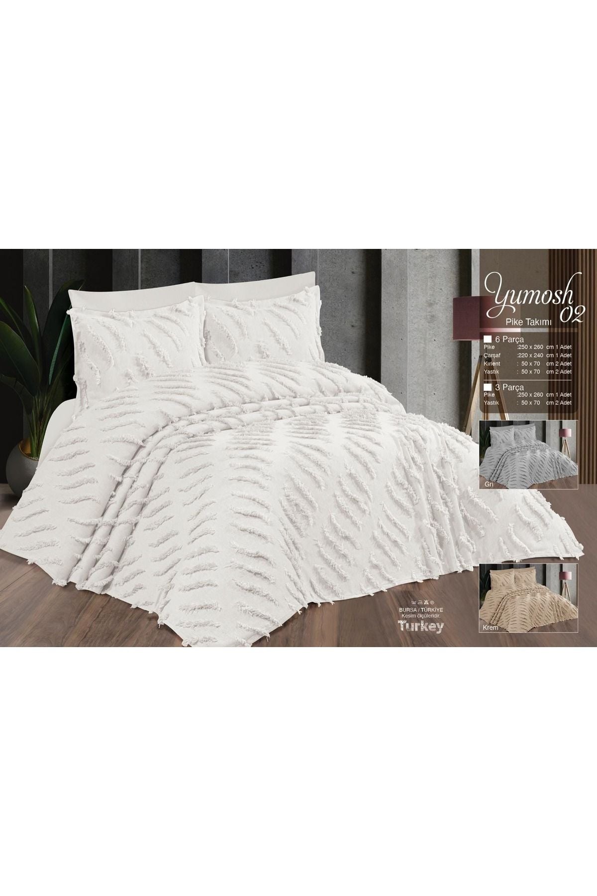 Çift Kişilik Yatak Örtüsü Gri 6 Parça Yatak Örtüsü Bedspread