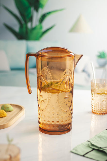 Akrilik Bal Sürahi 2,3 lt Ve 6'lı Su Meşrubat Kahve Yanı Bardağı 400 ml Seti (Cam Değildir)