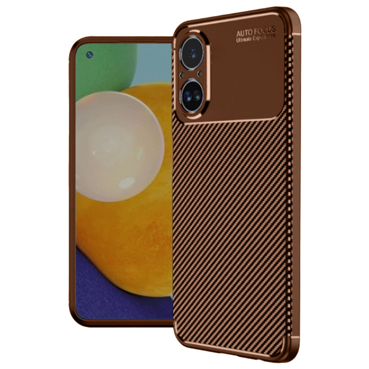 Realme 12 Lite Kılıf Auto Focus Karbon Kapak - Kahverengi