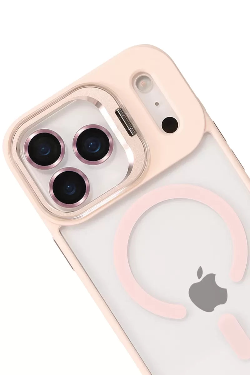 iPhone 17 Pro Max Remim Lensli Magsafe Standlı Kapak - Pembe