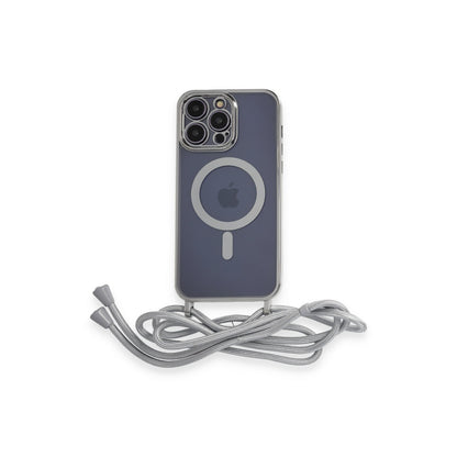 iPhone 14 Pro Kılıf Divo Lazer Askılı Magsafe Kapak - Gümüş