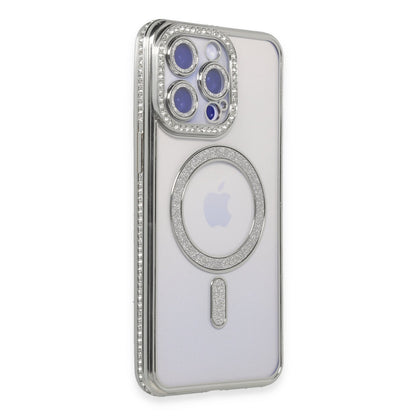 iPhone 15 Pro Kılıf Joke Simli Magneticsafe Kılıf - Gümüş