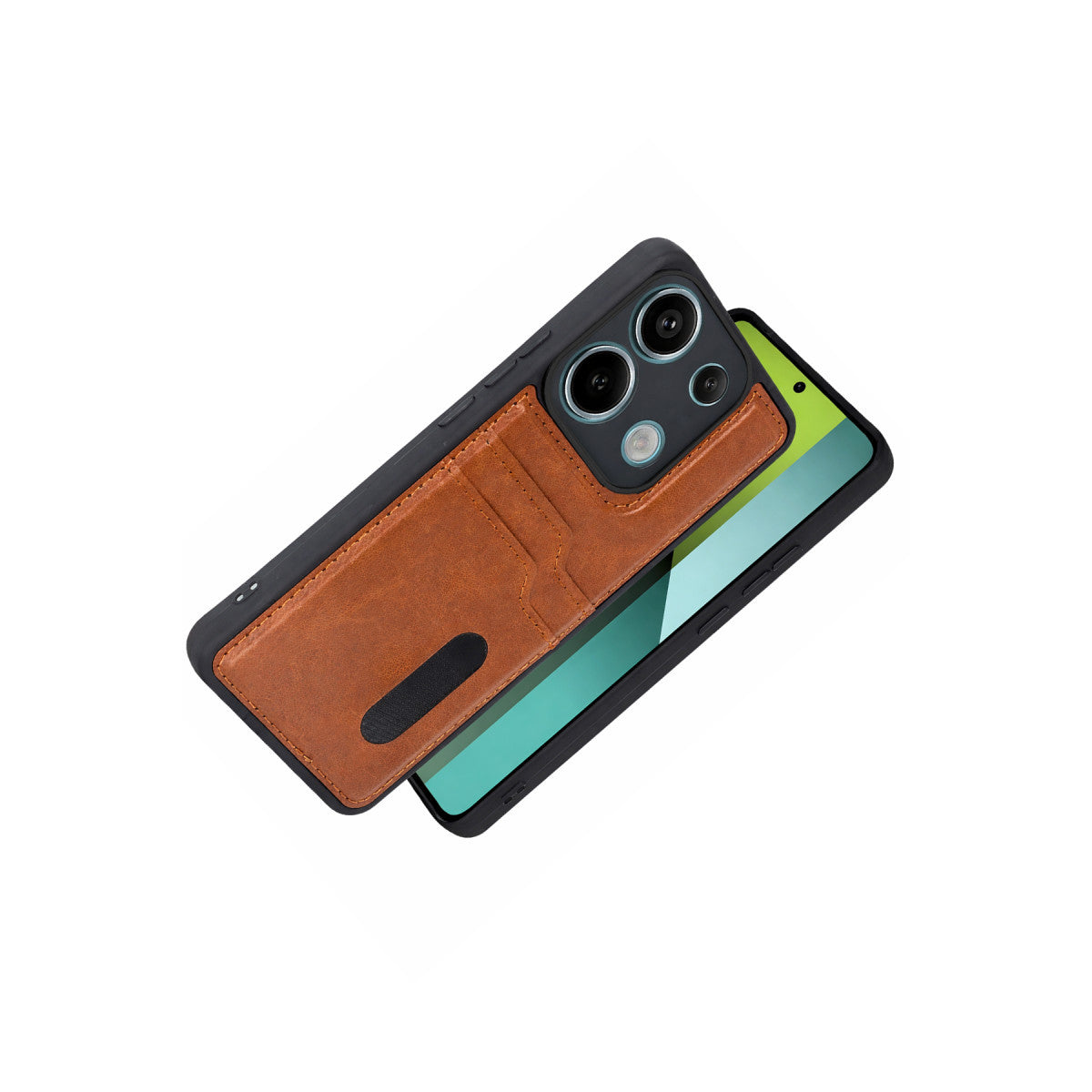 Redmi 15C 4G Sara Kartvizitli Deri Kılıf - Taba
