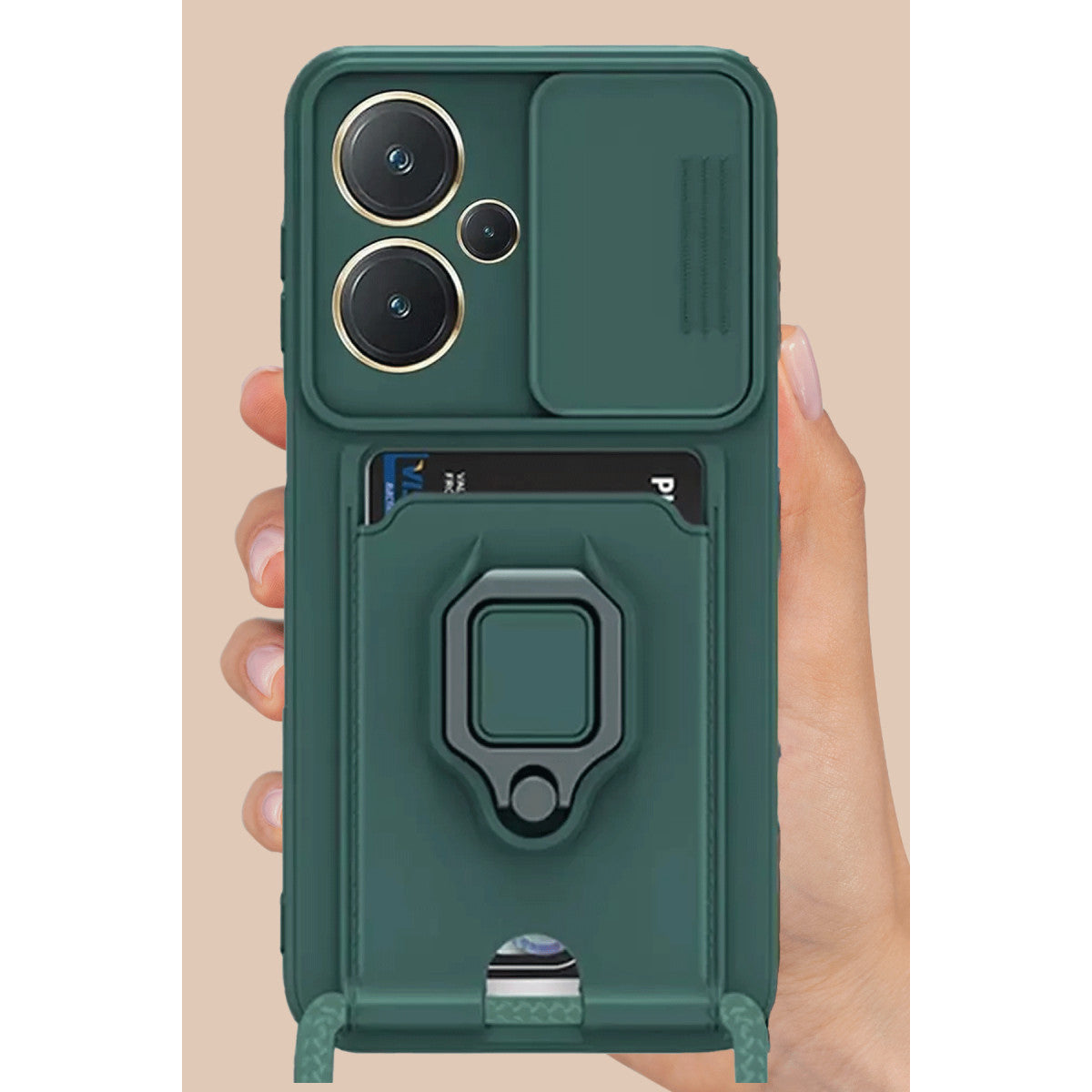 Redmi Note 13 Pro Plus Kılıf Zuma Kartvizitli Yüzüklü Silikon - Kırmızı