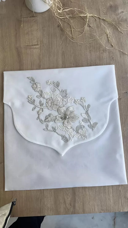 Fransız Güpürlü Zarf Bohça Nişan Söz Saten Bohça Lüks 3 Boyutlu Çeyizlik Bohça 50x50 cm 1 Adet