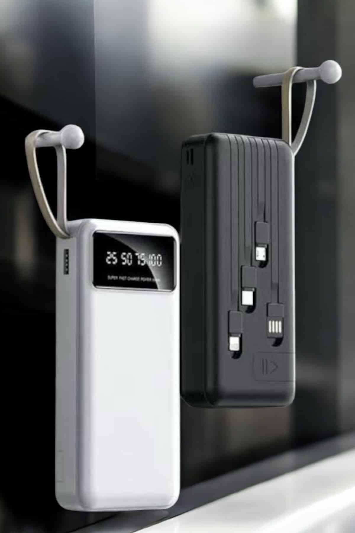 20.000 Mah Led Işıklı LCD Ekran USB Girişli Type-C Lightning Powerbank