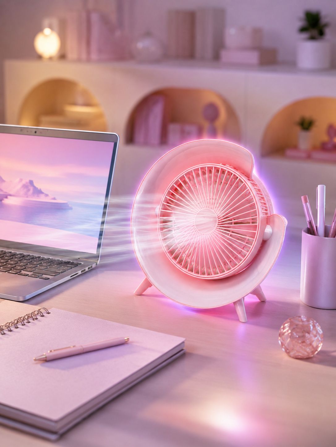 RGB Işıklı 3 Kademeli USB Şarjlı Masaüstü Vantilatör