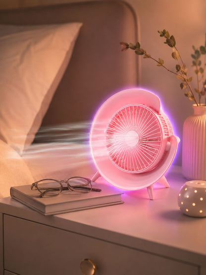 RGB Işıklı 3 Kademeli USB Şarjlı Masaüstü Vantilatör