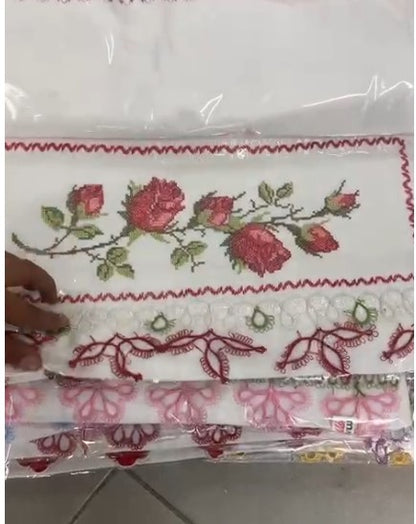 Pamuklu Kanaviçe Havlu, Çift Taraflı Çeyizlik, Hediyelik Havlu, Kanaviçe Desenli Havlu 1 Adet
