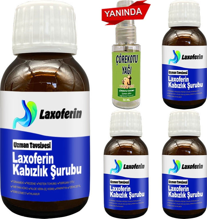Laxoferin Şurup - 4 Adet + Çörek Otu Yağı / Bay Bayan Kullanımına Uygun 50 ml Şurup