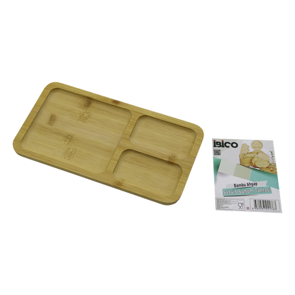 3 Bölmeli Dikdörtgen Bambu Servis Tepsisi 24.8x13.8x1.4 cm