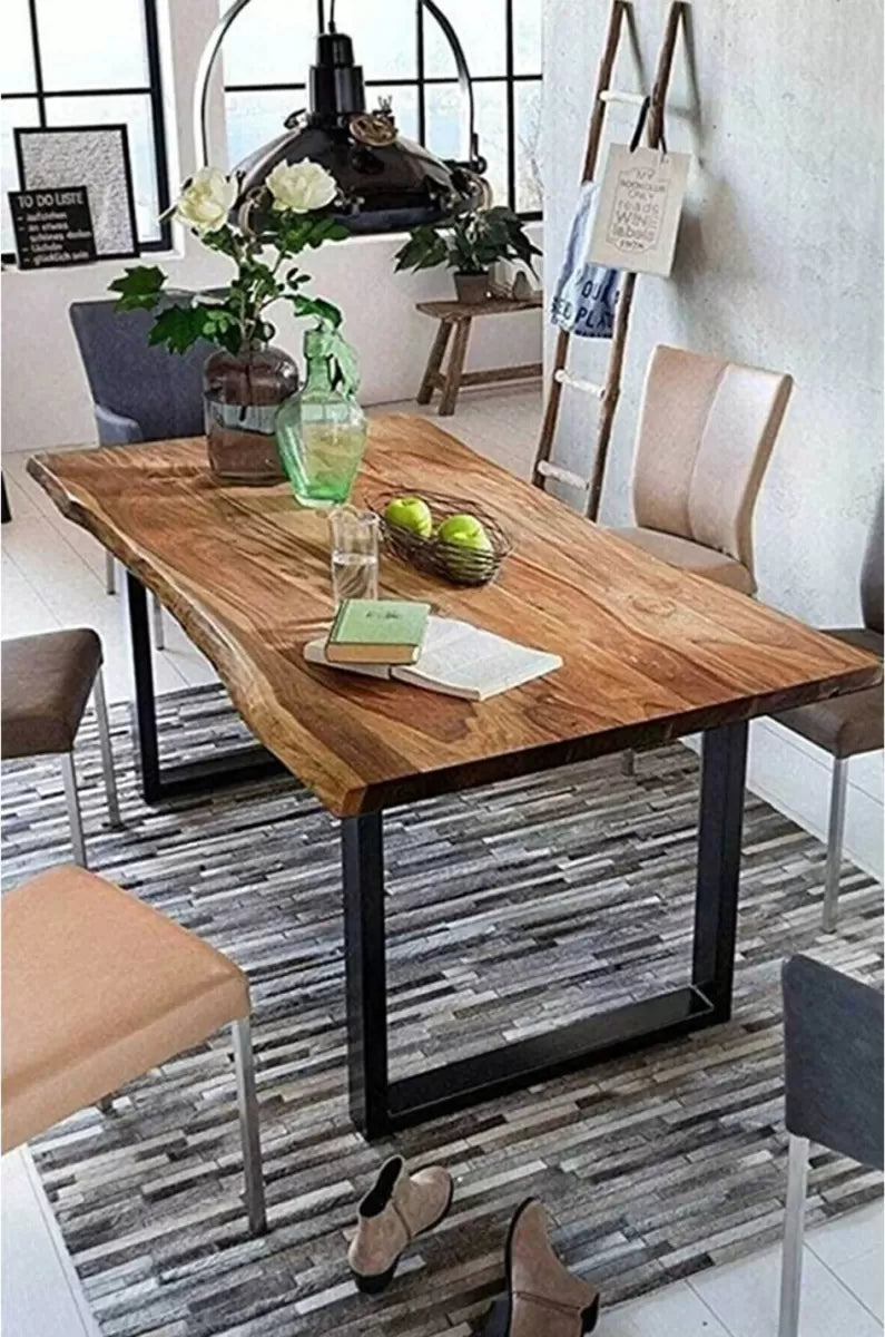 Ahşap Kütük Yemek Masası Kare Ayak 100 x 200