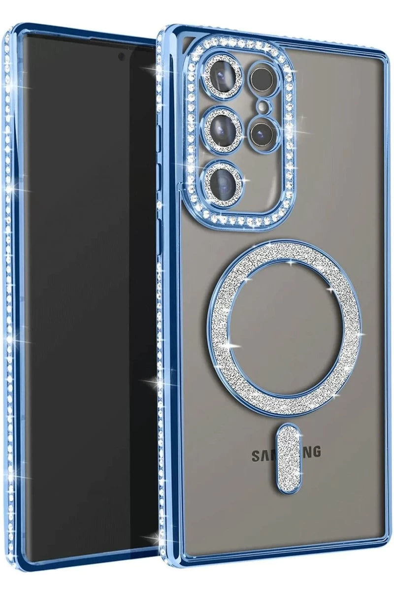 Galaxy S25 Ultra Kılıf Joke Simli Magneticsafe Kılıf - Mavi