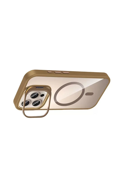 iPhone 16 Pro Max Remim Lensli Magsafe Standlı Kapak - Kahverengi