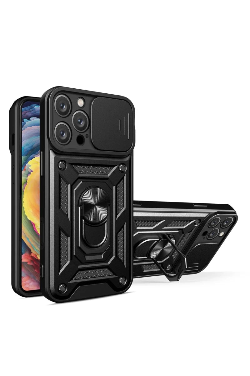 iPhone 16 Pro Kılıf Pars Lens Yüzüklü Silikon - Siyah