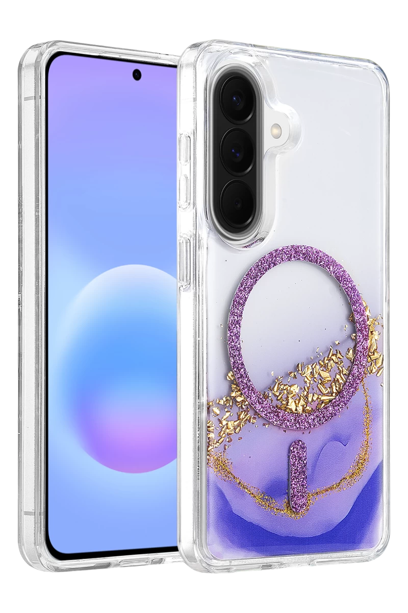 Onegif Galaxy A56 Lotus Simli Magsafe Kapak - Mor