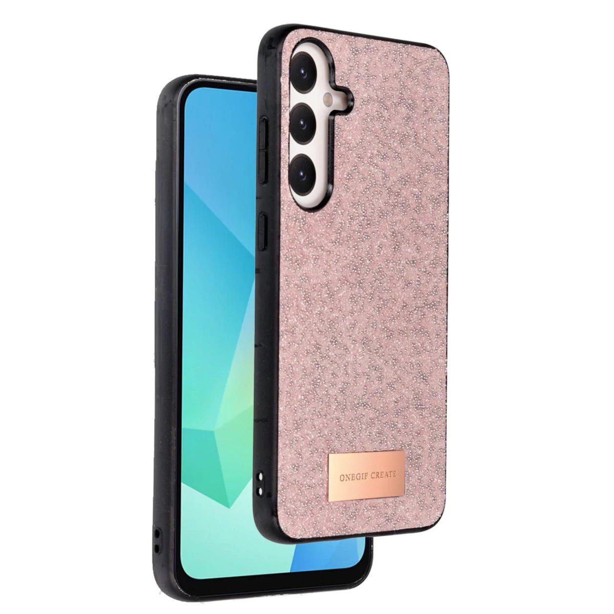 Onegif Galaxy A36 Bright Simli Kapak - Pembe