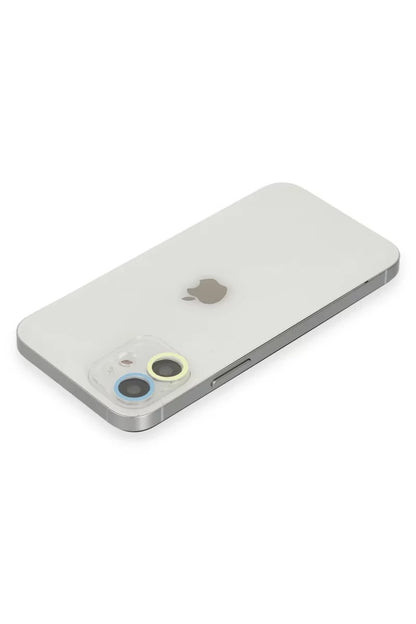 iPhone 12 Mini Renkli Kamera Lens Koruma Cam - Sarı-Mavi