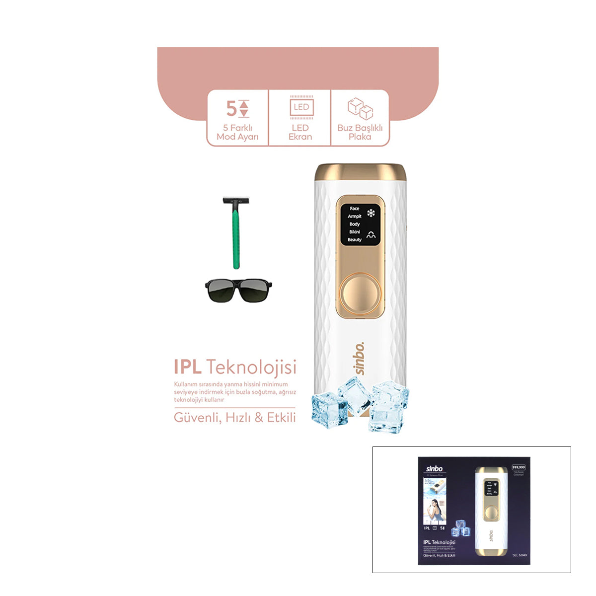 IPL Buz Lazer Epilatör - 5 Mod, LCD, Tüm Vücut