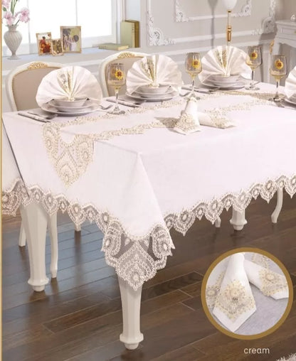 Gardenya Keten Kartanesi Krem 26 Parça 160 × 220 cm Masa Takımı Seti
