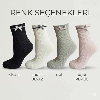 Kadın Fiyonklu Örgü Soket Çorap 8'li Set - Yumuşak Pamuklu Dokulu Şık Günlük Çorap